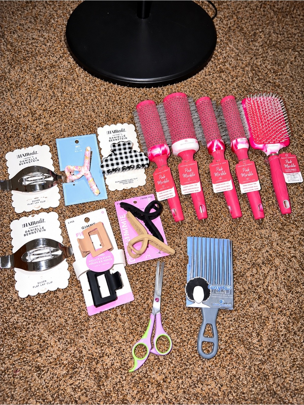Olivia Garden Pink Marble Hair Brush & Hair Accessories Bundle